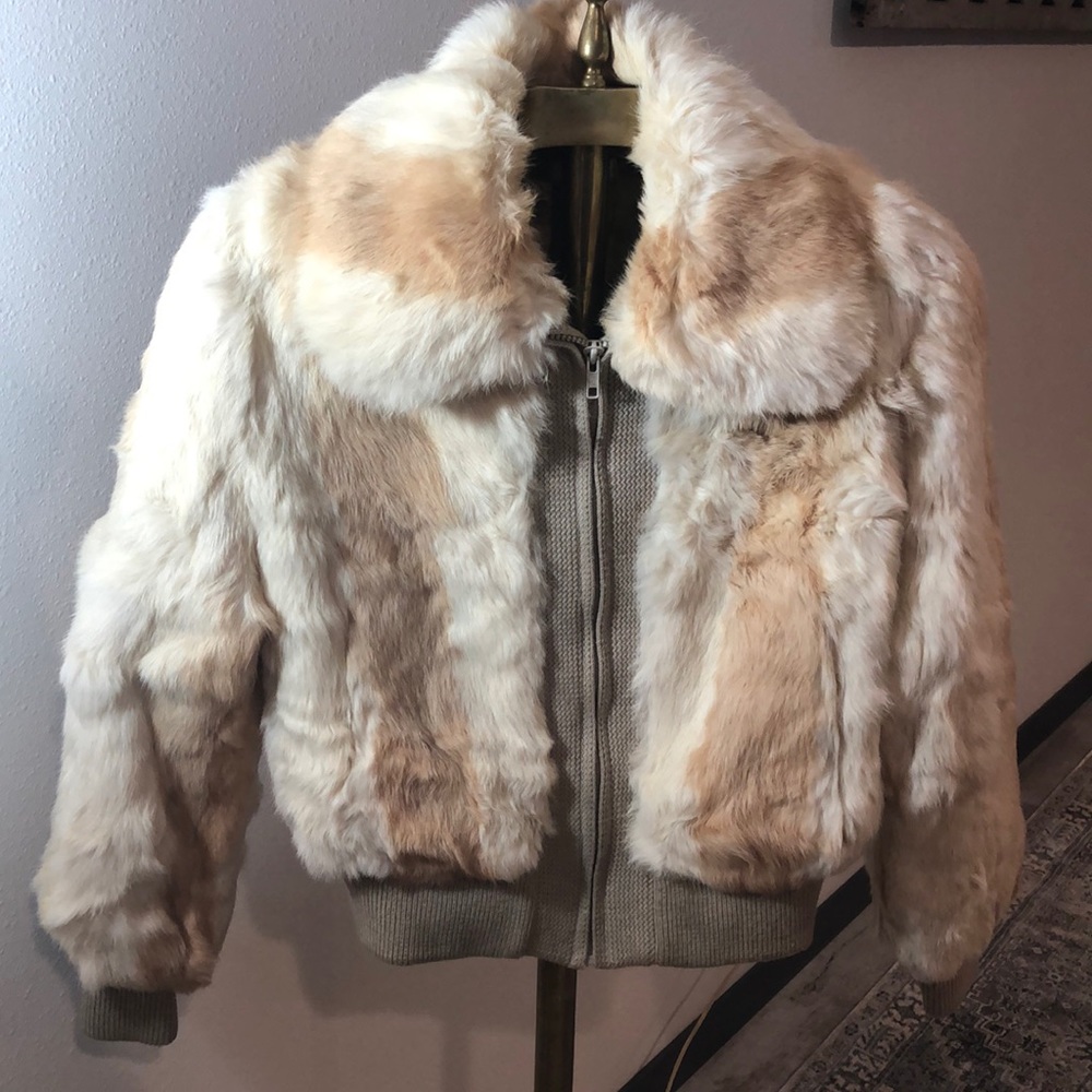 Vintage rabbit fur zip up jacket, Made/Hong Kong